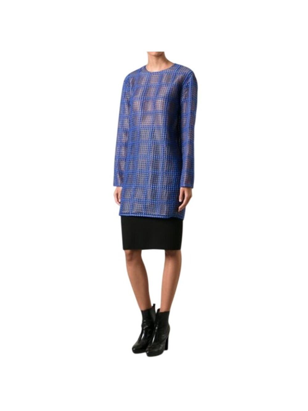 Marco de Vincenzo Wool Mini Shift Dress Size 40 M Blue Tan Career Party Office